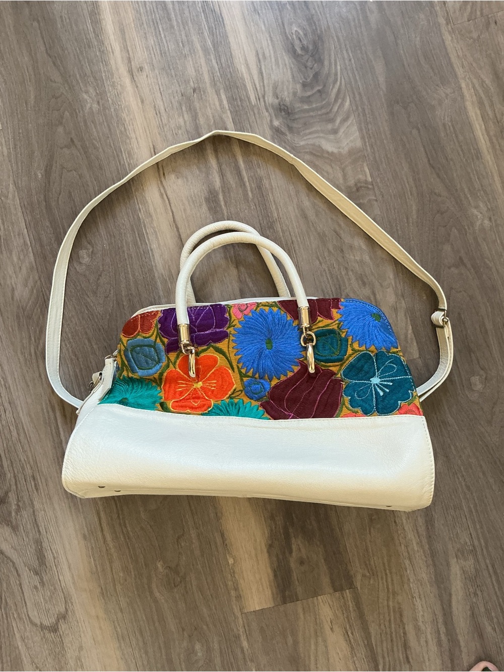 Aybel Authentic Mexican Leather Handbag - Hand-Embroidered Floral Boho Satchel